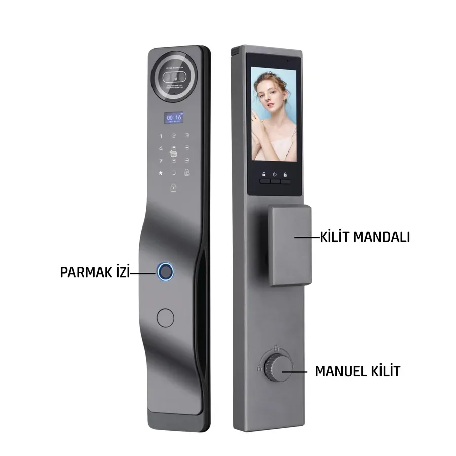 Onloi OK0320 üzerinde parmak izi okuyucu, kilit mandalı ve manuel kilit